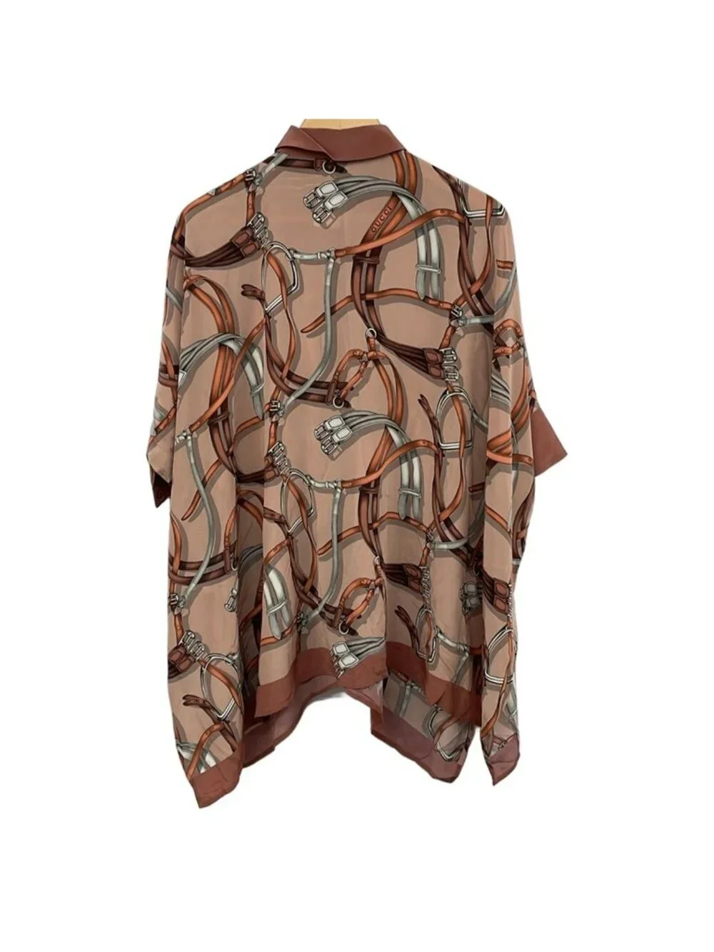 Gucci Three Quarter Sleeve Shirt Blouse M Pink Beige Brown Multi